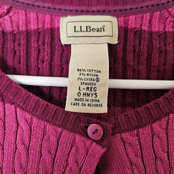 LL Bean Cardigan Sweater Womens Sz L Stripe Long Button Up Cable Knit Preppy - Picture 3 of 5